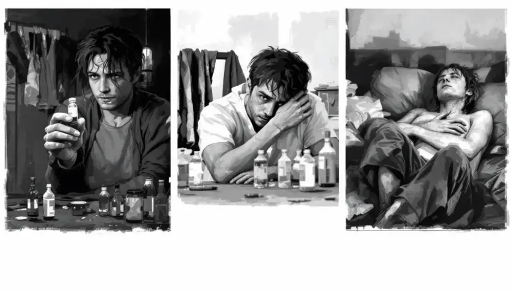 A diagram illustrating the development stages of drug addiction, highlighting initial use and dependence.