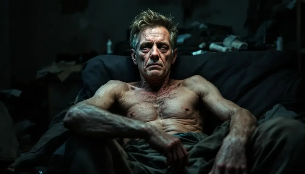 An image showcasing the effects of drug addiction on physical health, including various health issues.