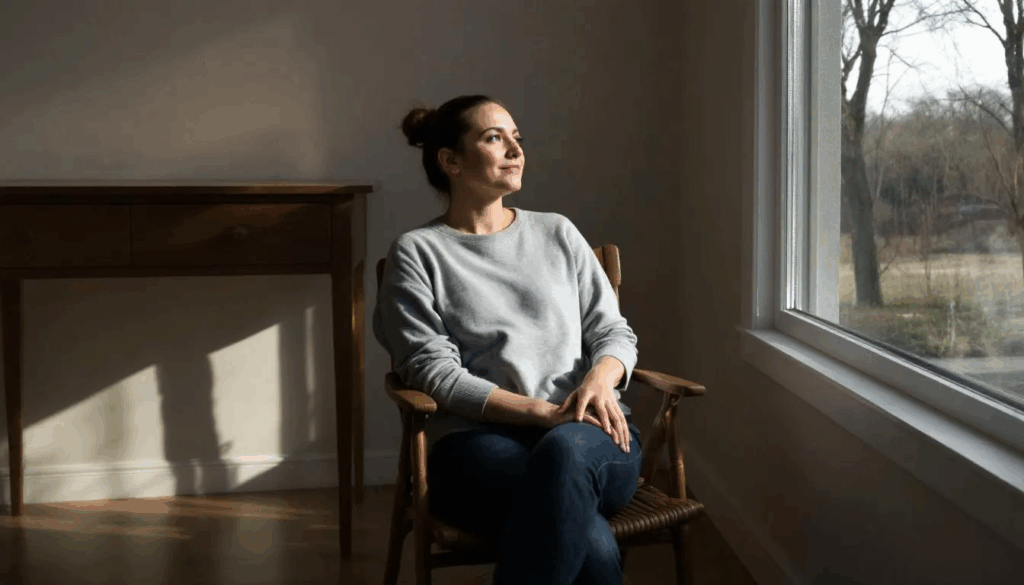 A person sits in deep contemplation by a window, illuminated by natural light, reflecting on the complexities of life and the potential risks of developing substance use disorders. Their expression hints at the emotional regulation challenges faced by individuals with addictive personalities, highlighting the importance of healthier coping mechanisms and support in the journey of addiction recovery.