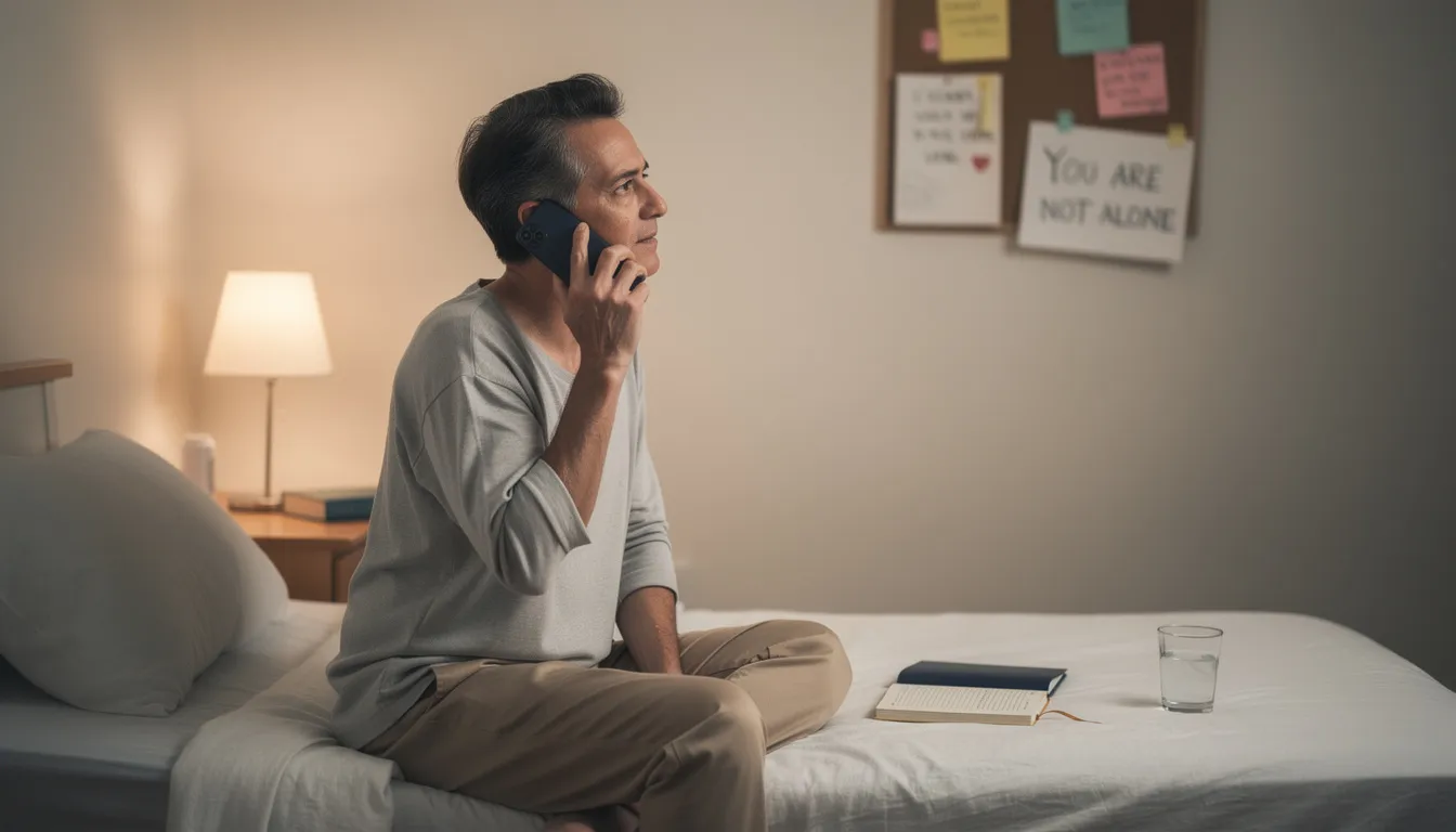 A person is engaged in a phone call in a quiet room, symbolizing the vital role of support systems in recovery from alcohol use disorder. This image highlights the importance of staying connected during a month-long break from alcohol, contributing to improved mental health and overall well-being.