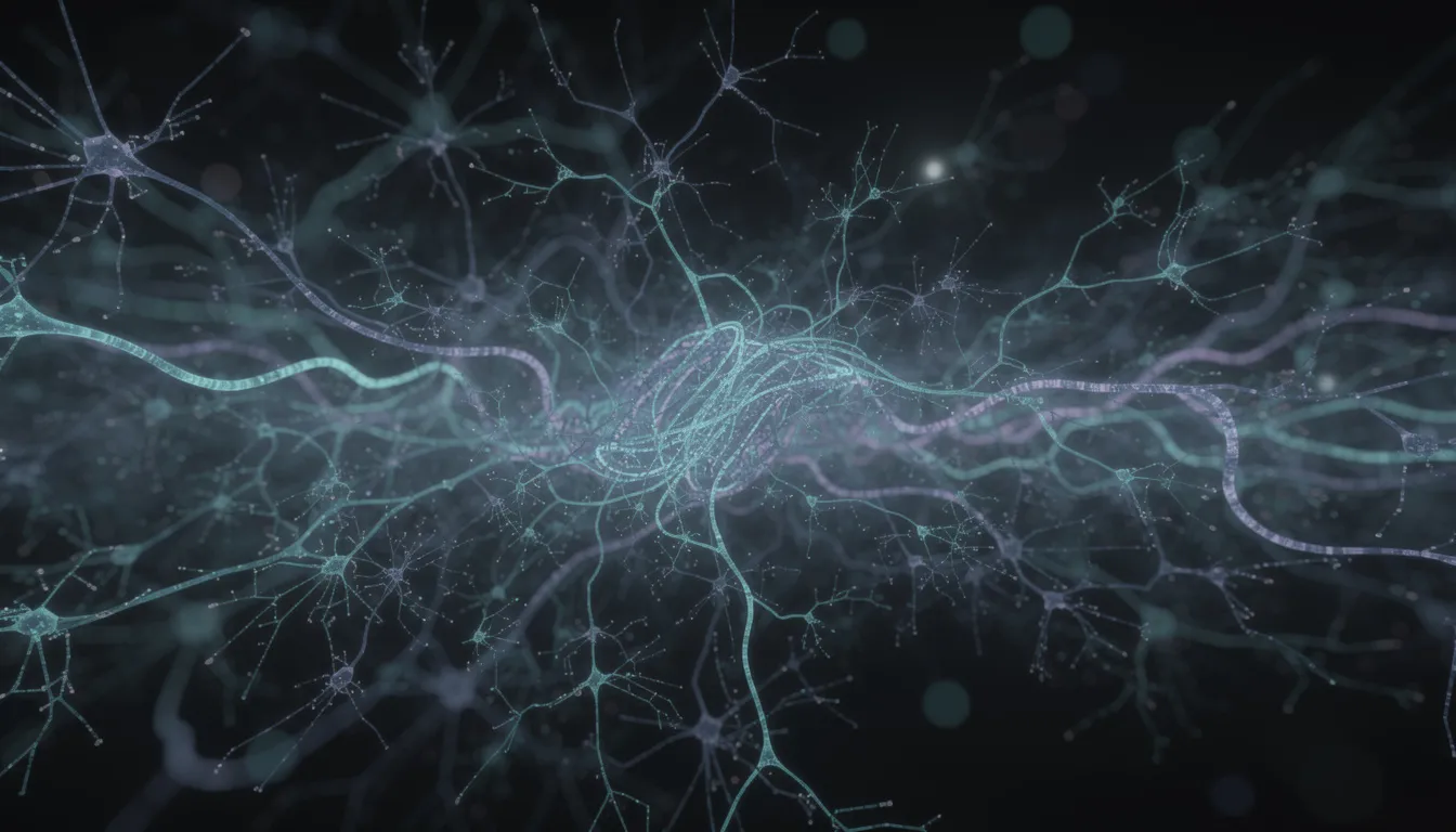 The image depicts an abstract representation of neural connections and pathways, symbolizing brain activity and the complexities of neuroscience. This visual metaphor highlights the intricate nature of mental health conditions, including schizoaffective disorder, and the brain's role in mood and psychotic symptoms.