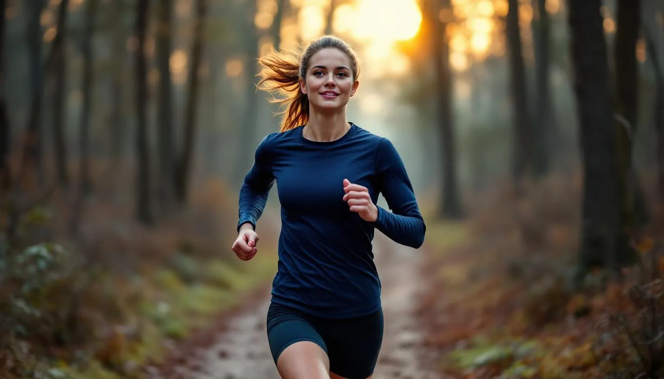 A person is exercising outdoors, engaging in healthy stress management alternatives to alcohol, which can help reduce the risk of alcohol use disorders and promote overall well-being. This scene emphasizes the importance of physical activity in contrast to problematic drinking habits and the sober curious movement.