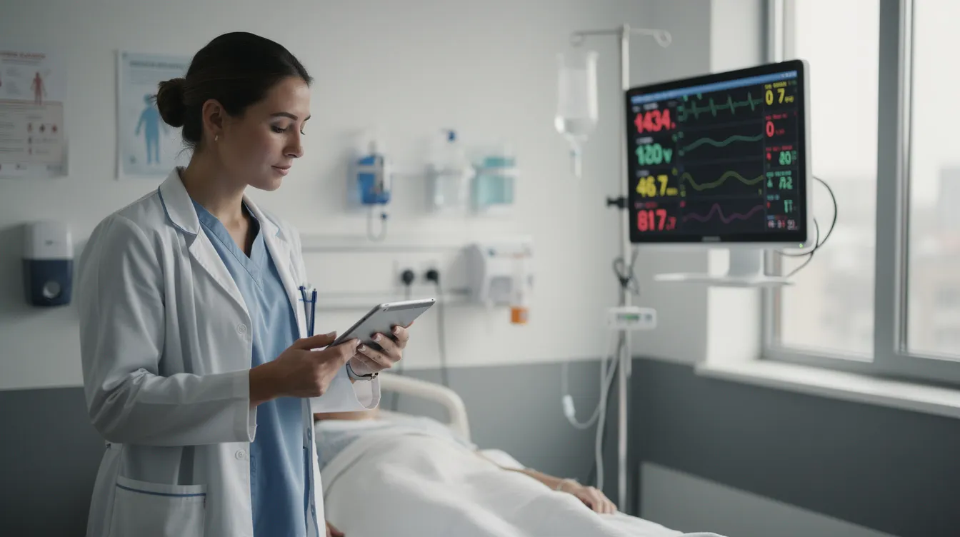 A medical professional is closely monitoring a patient's vitals in a clinical setting, ensuring proper medical supervision during the management of opioid withdrawal symptoms. The environment reflects a focus on healthcare support, as the patient may be experiencing severe withdrawal symptoms and requires professional guidance for their recovery.