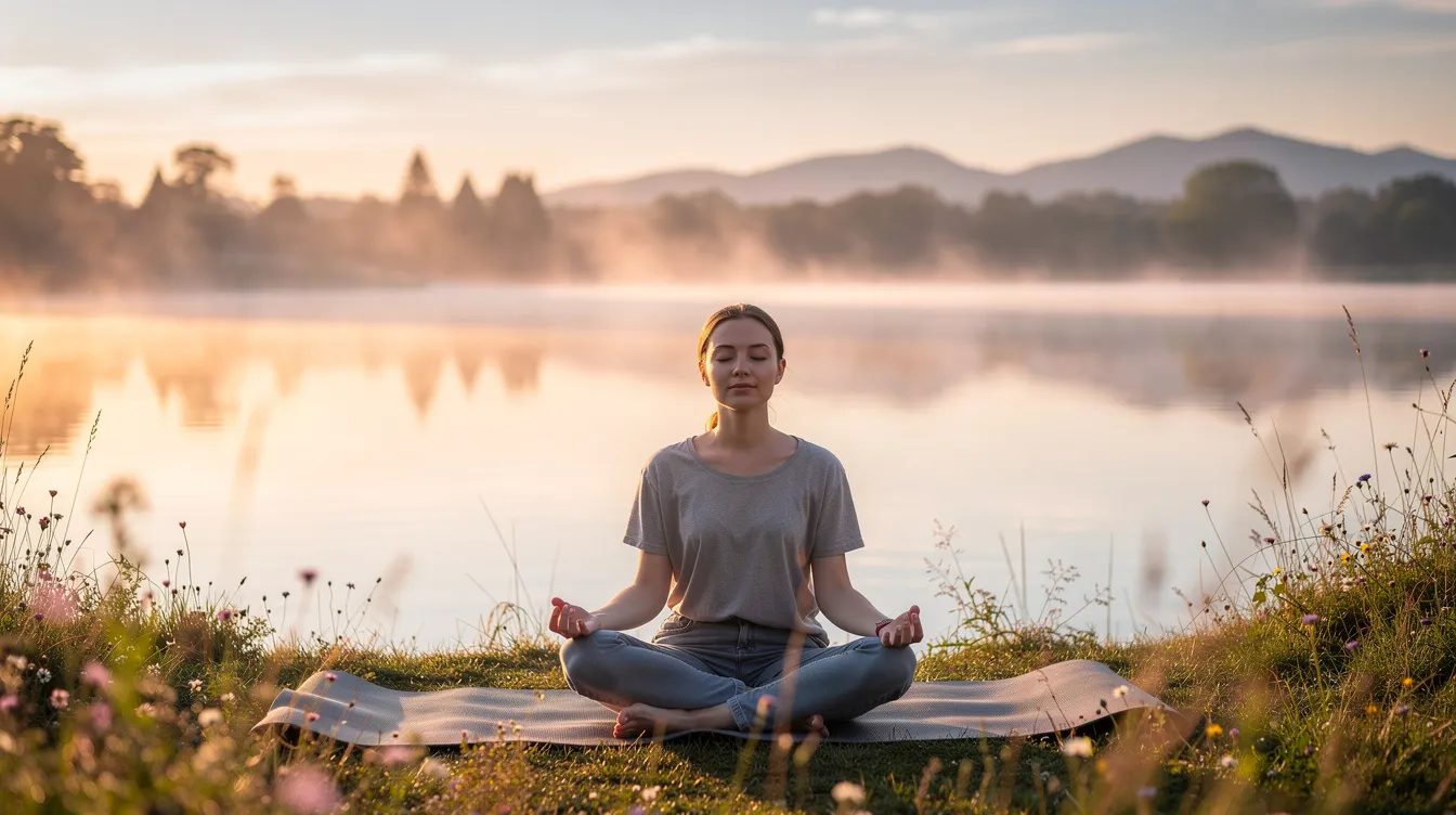 The image depicts a calm person sitting peacefully in a serene setting, embodying relaxation and tranquility, which can be beneficial for managing anxiety disorders and reducing withdrawal symptoms. This peaceful scene highlights the importance of mental health and the potential relief from severe withdrawal symptoms often associated with benzodiazepine dependence.